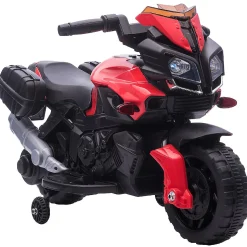 Aosom 6V Kids Motorcycle Dirt Bike Electric Battery Powered Ride On Toy Off Road Street Bike With Rechargeable Battery Pedal Headlights And Training Wheels Red