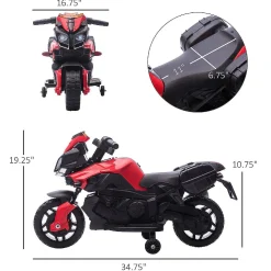 Aosom 6V Kids Motorcycle Dirt Bike Electric Battery Powered Ride On Toy Off Road Street Bike With Rechargeable Battery Pedal Headlights And Training Wheels Red