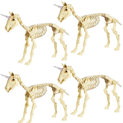 Bulk Unicorn Skeleton Halloween Decorations - 4 Pc.