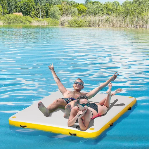 Outsunny Water Inflatable Floating Dock Inflatable Platform Island Large Floating Mat With Air Pump And Backpack For Pool Beach Ocean White