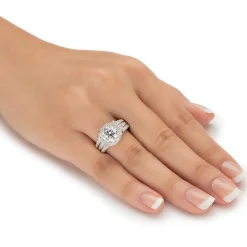Palmbeach Jewelry Platinum-Plated Sterling Silver Round Cubic Zirconia Jacket Bridal Ring Set Sizes 5-10