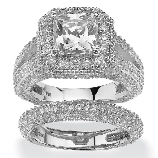 5.08 Tcw Cz Two-Piece Halo Bridal Set