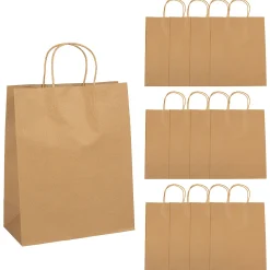 10 1/2" X 5 1/4" X 13" Large Brown Kraft Paper Gift Bags - 12 Pc.