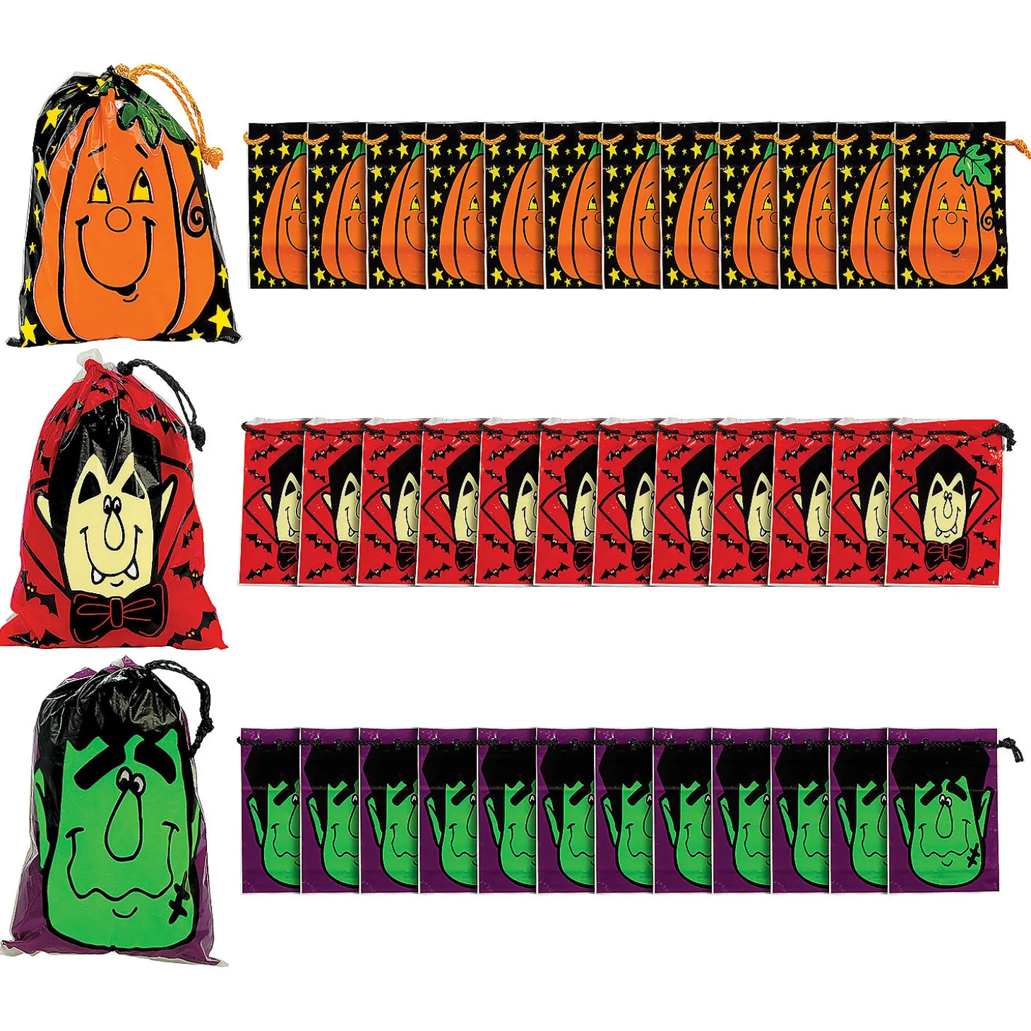5 1/2" X 7 1/2" Large Halloween Plastic Drawstring Treat Bags - 36 Pc.