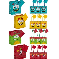 4 1/4" X 5 1/2" Small Monster Paper Gift Bags With Tags - 12 Pc.