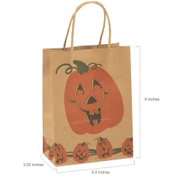 6 1/2" X 3 1/4" X 9" Medium Brown Jack-O'-Lantern Paper Gift Bags - 12 Pc.