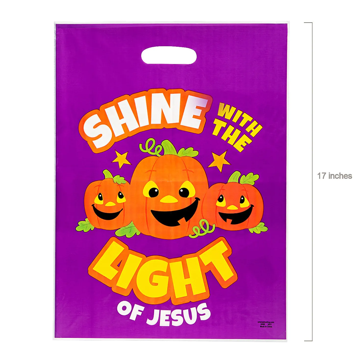 12 1/2" X 17" Bulk 50 Pc. Christian Pumpkin Trick-Or-Treat Plastic Goody Bags