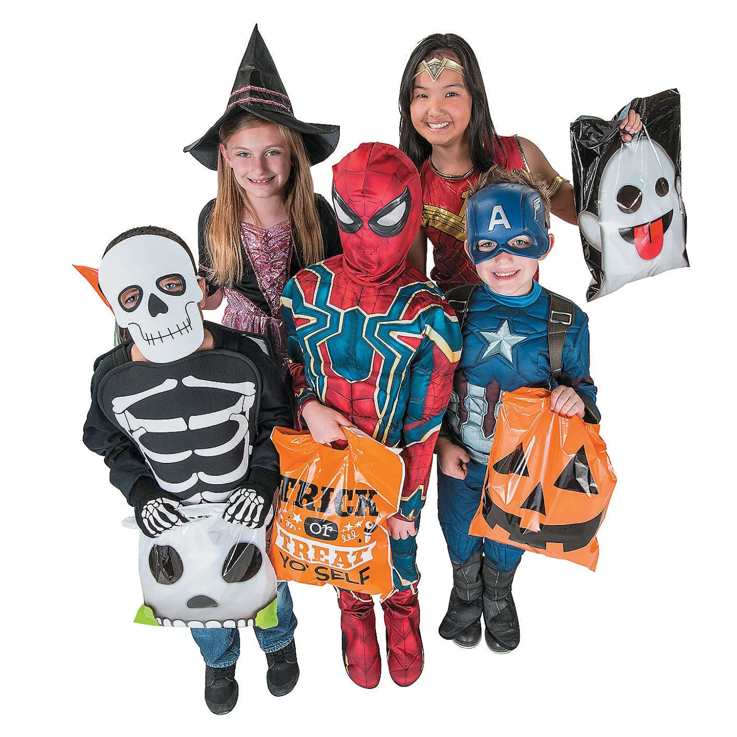 12 1/2" X 17" Bulk 50 Pc. Large Halloween Emoji Face Trick-Or-Treat Plastic Goody Bags