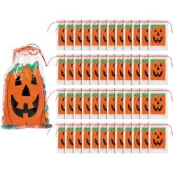 2 3/4" X 4" Bulk 144 Pc. Mini Jack-O'-Lantern Paper Drawstring Treat Bags