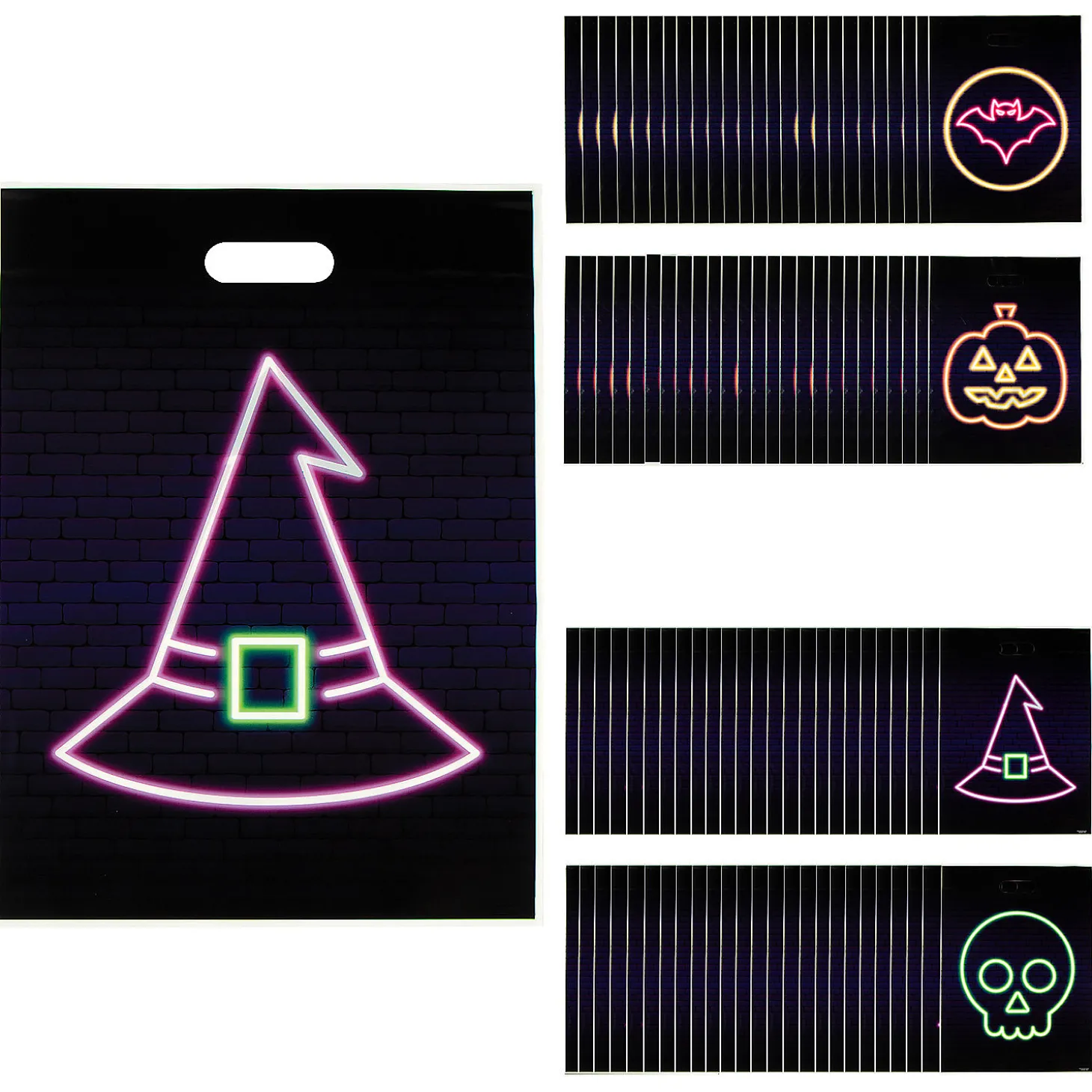 12 1/2" X 17" Bulk 100 Pc. Neon Halloween Plastic Goody Bags