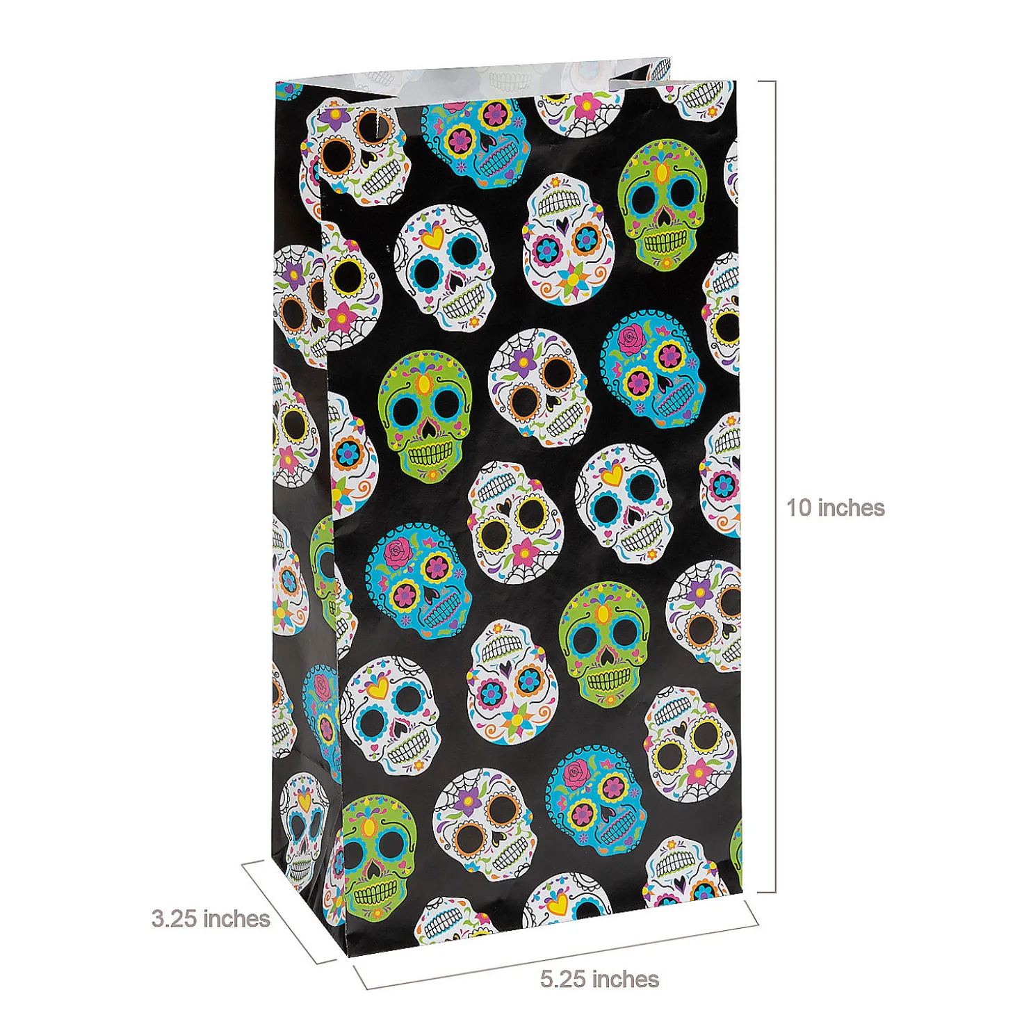 5 1/4" X 10" Day Of The Dead Sugar Skull Paper Treat Bags - 12 Pc.