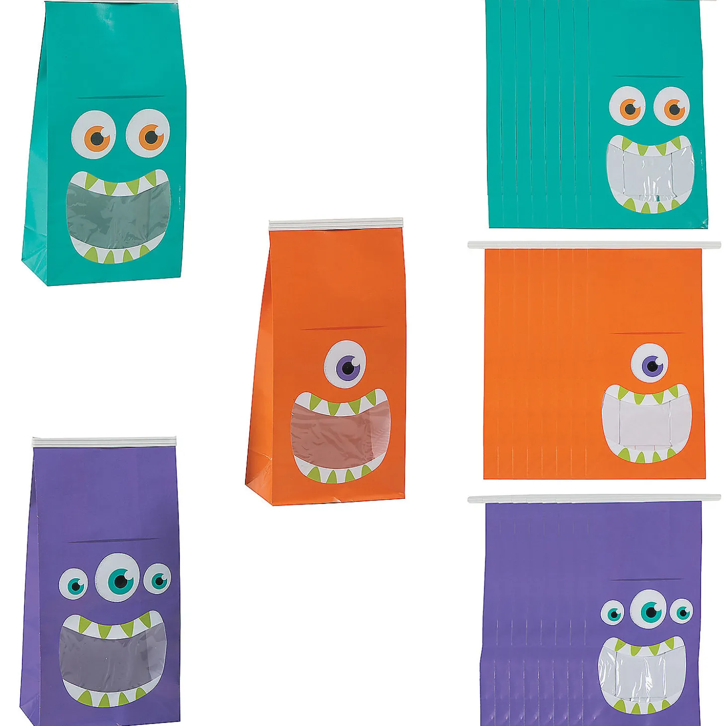 4 1/2" X 9" Halloween Tin Tie Treat Bags With Monster Mouth Window - 24 Pc.