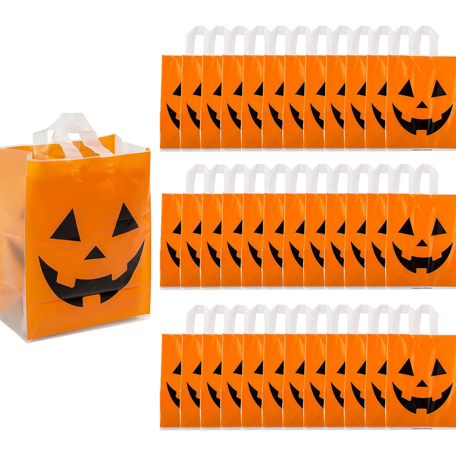 9 1/2" X 12" Large Halloween Jack-O'-Lantern Plastic Tote Bags - 36 Pc.