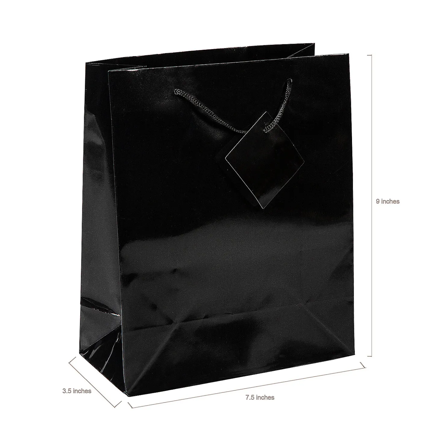 7 1/2" X 9" Medium Black Paper Gift Bags - 12 Pc.