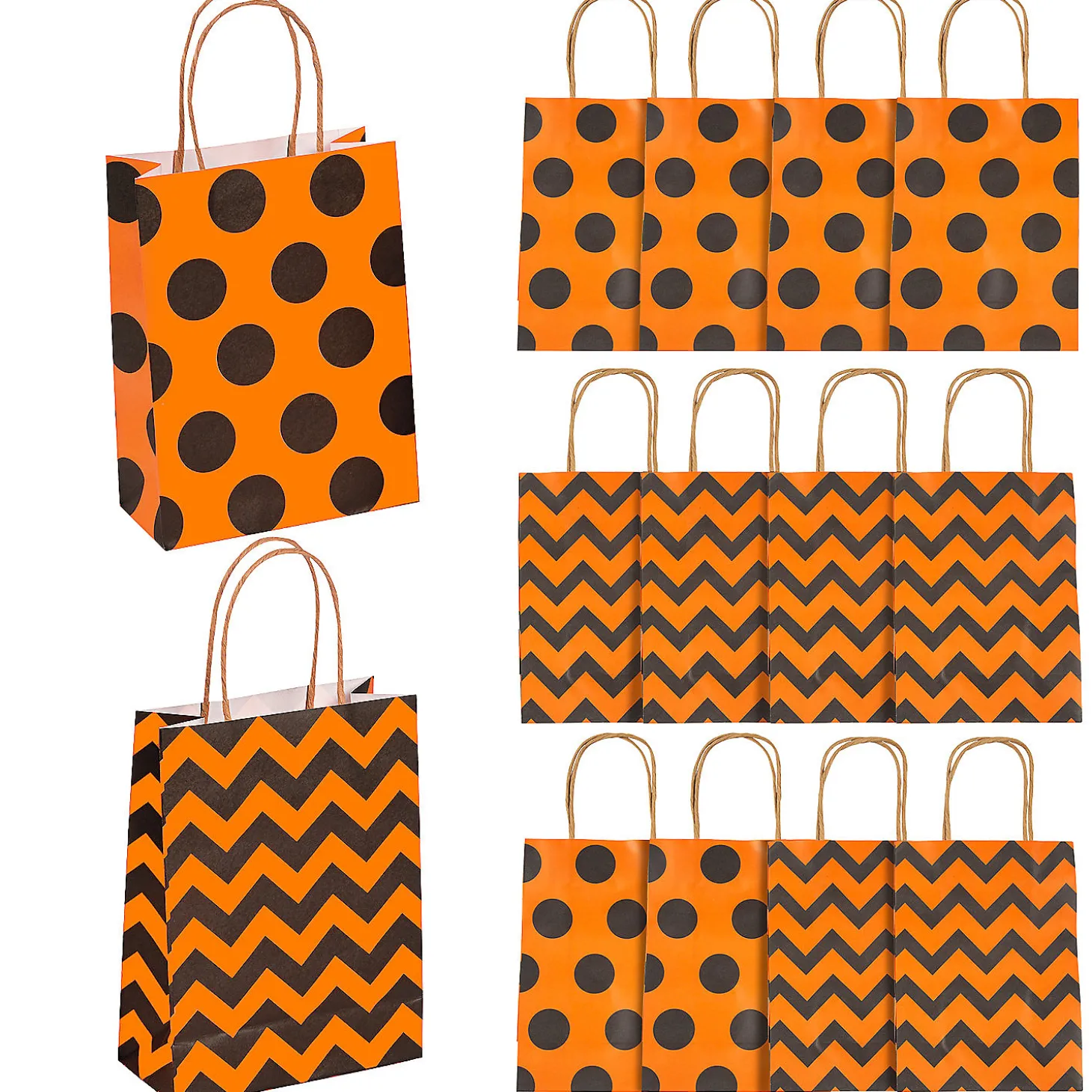 6 1/2" X 4" Medium Halloween Pattern Kraft Paper Gift Bags - 12 Pc.