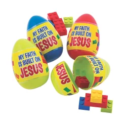 3" Built On Jesus Color Brick-Filled Plastic Easter Eggs - 12 Pc.