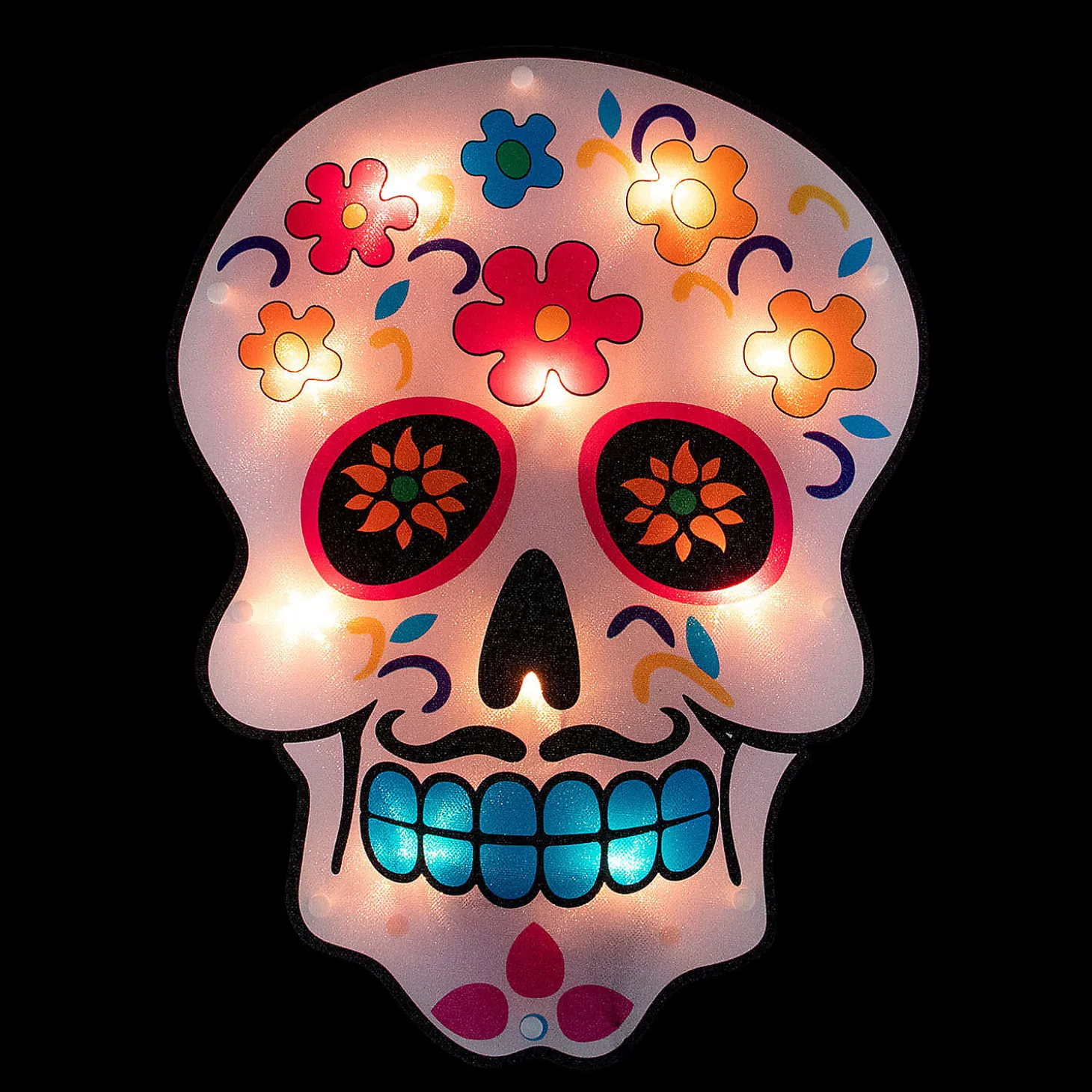 15" Lighted Day Of The Dead Sugar Skull Halloween Window Silhouette Decor