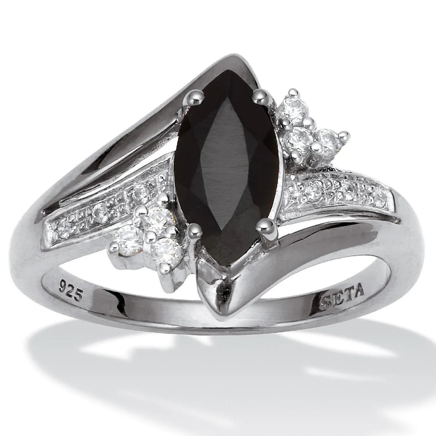 .12 Tcw Onyx And Cz Platinum-Plated Ring