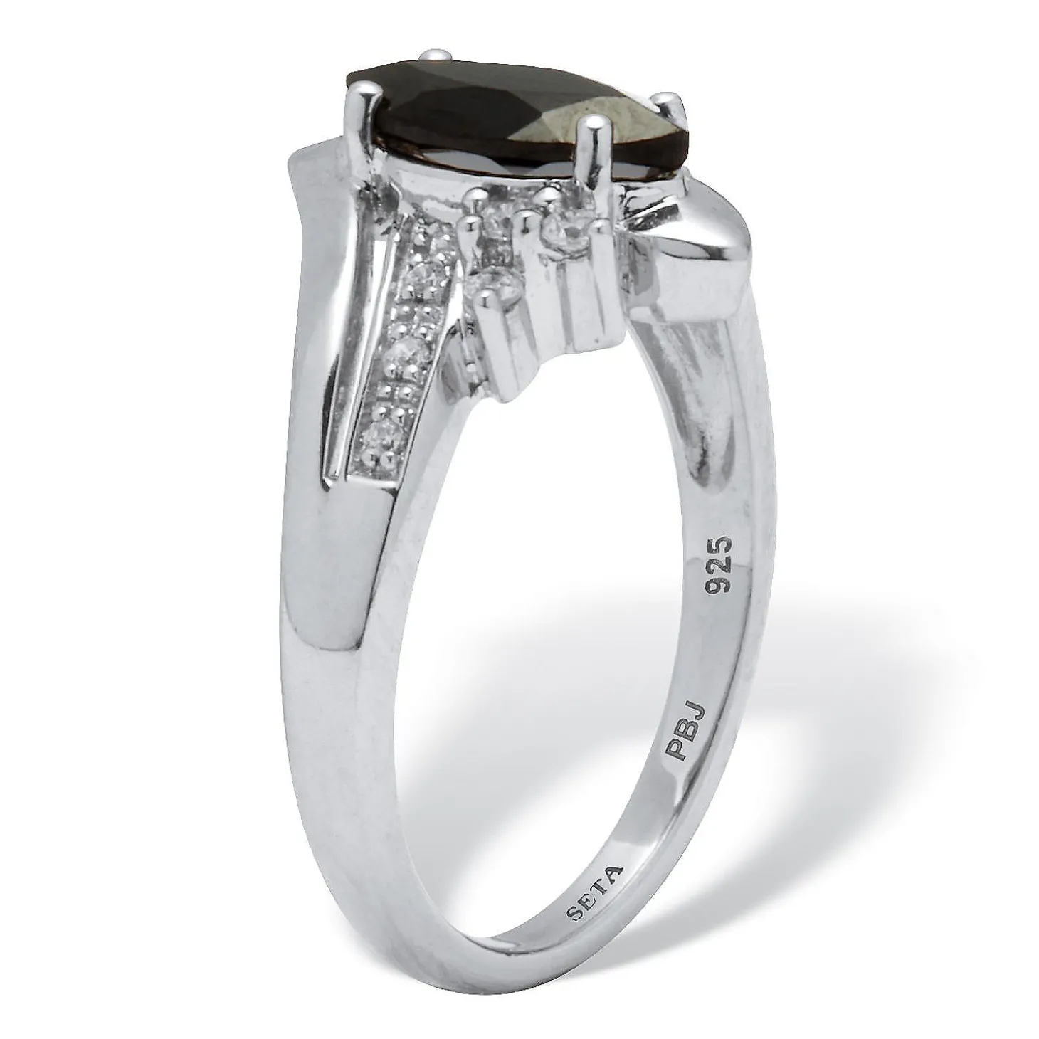 .12 Tcw Onyx And Cz Platinum-Plated Ring
