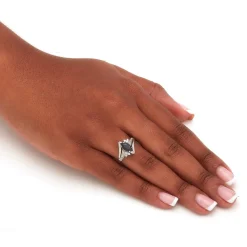 .12 Tcw Onyx And Cz Platinum-Plated Ring