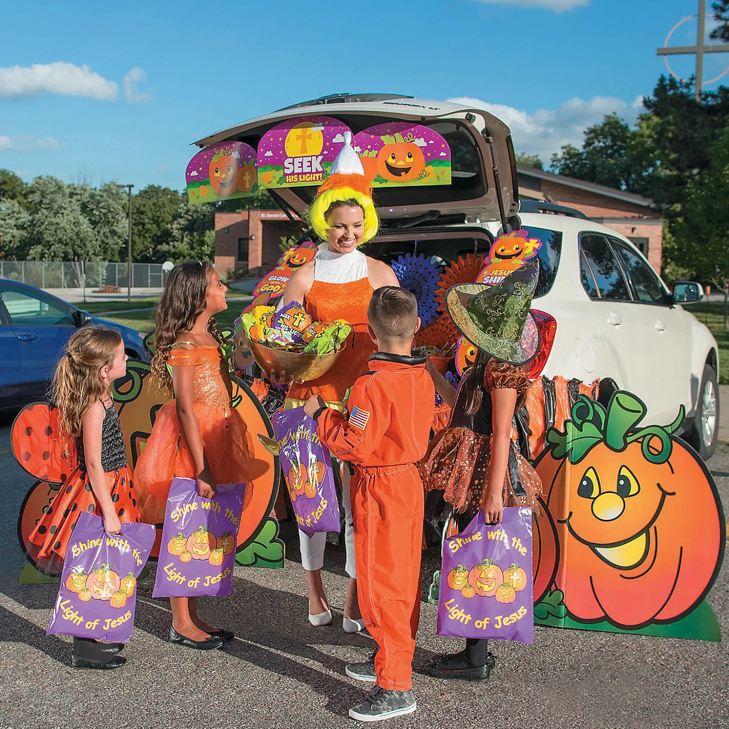 7" X 8 1/2" Bulk 72 Pc. Plastic Christian Pumpkin Drawstring Goody Bags
