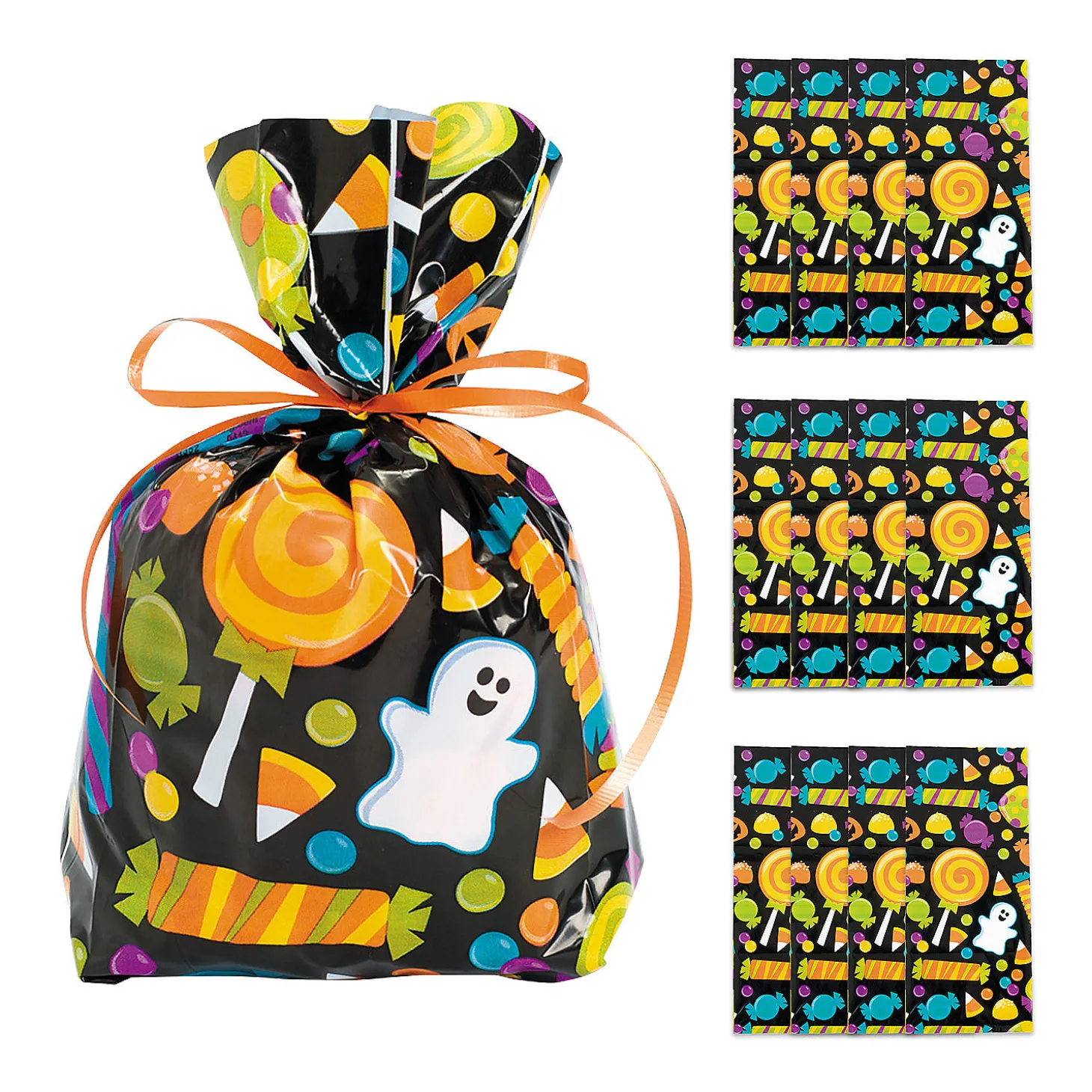 5" X 11 1/2" Halloween Ghost Cellophane Treat Bags - 12 Pc.