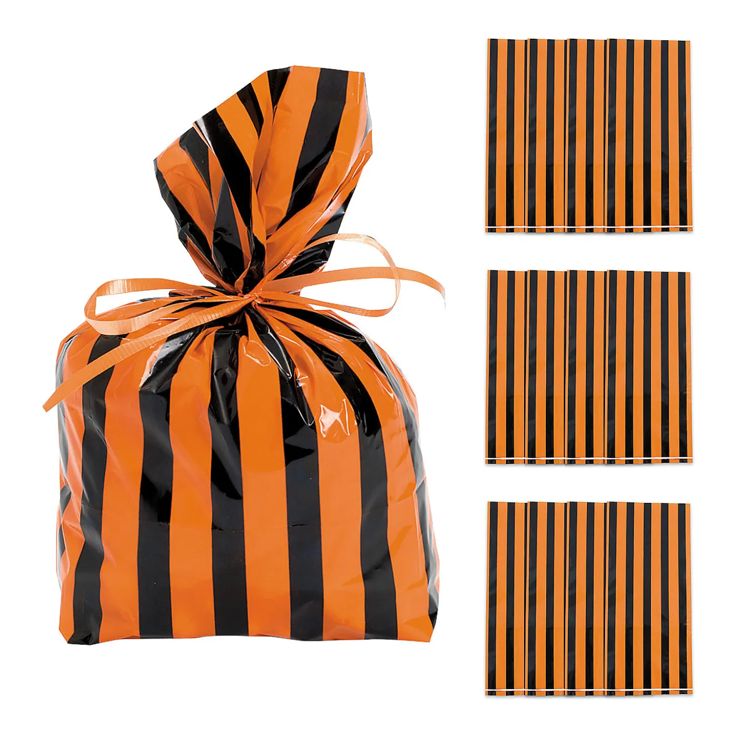 5" X 11" Black & Orange Striped Cellophane Treat Bags - 12 Pc.