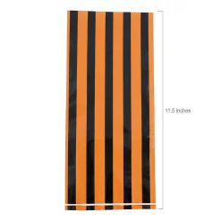 5" X 11" Black & Orange Striped Cellophane Treat Bags - 12 Pc.