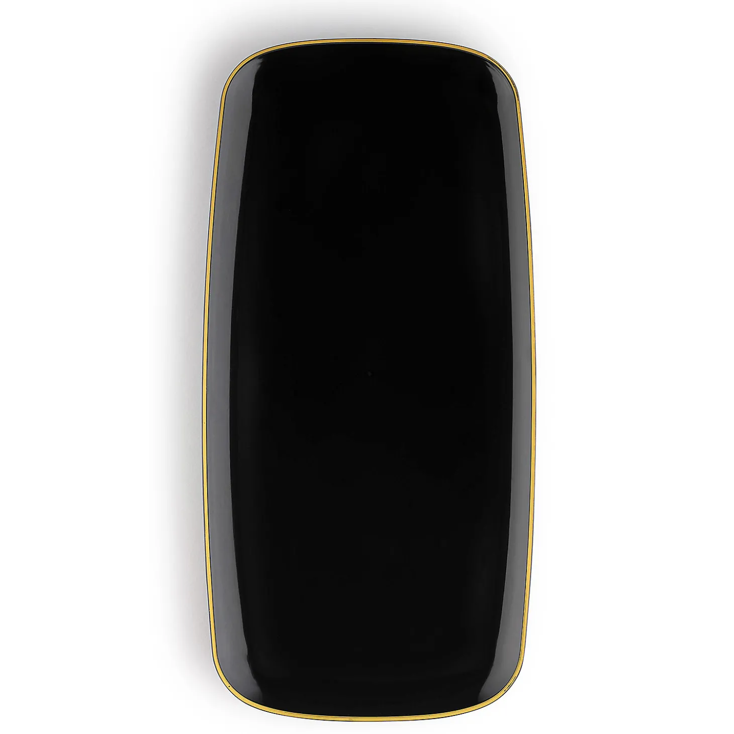 10.6" X 5" Black With Gold Rim Flat Raised Edge Rectangular Disposable Plastic Plates (50 Plates)