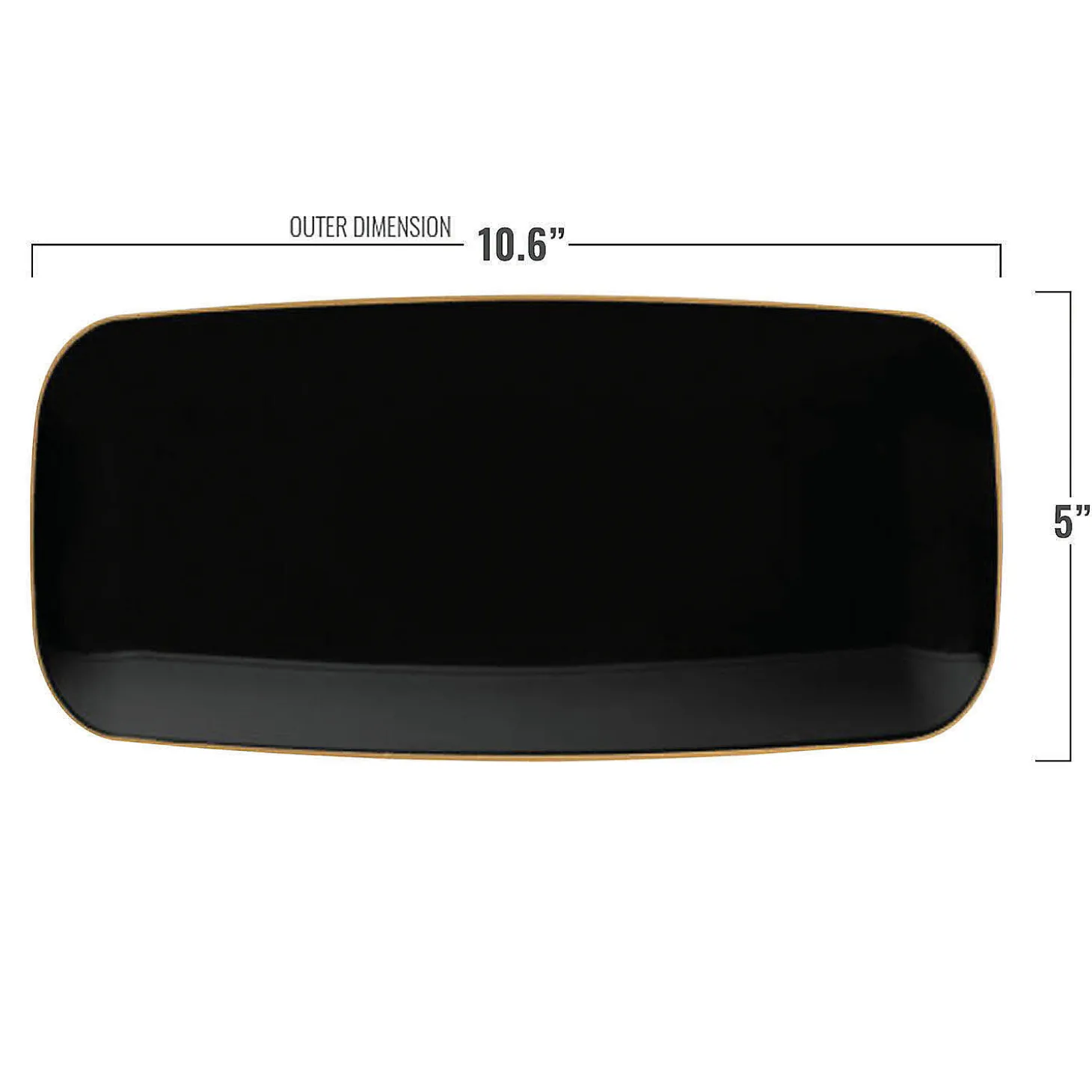 10.6" X 5" Black With Gold Rim Flat Raised Edge Rectangular Disposable Plastic Plates (50 Plates)