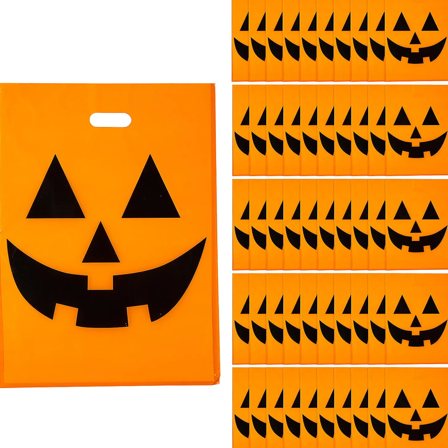 12" X 17" Bulk 50 Pc. Large Jack-O'-Lantern Halloween Plastic Goody Bags