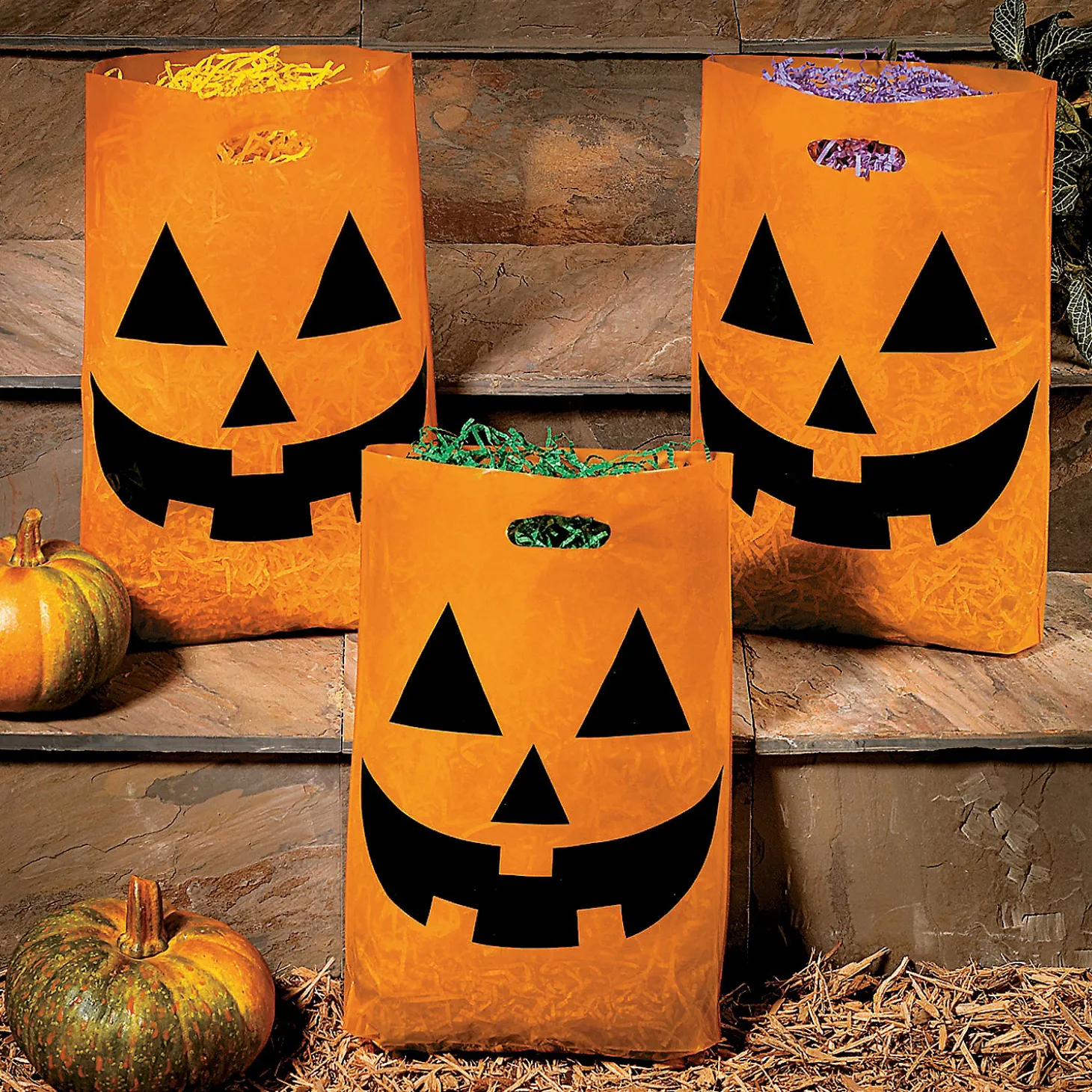 12" X 17" Bulk 50 Pc. Large Jack-O'-Lantern Halloween Plastic Goody Bags
