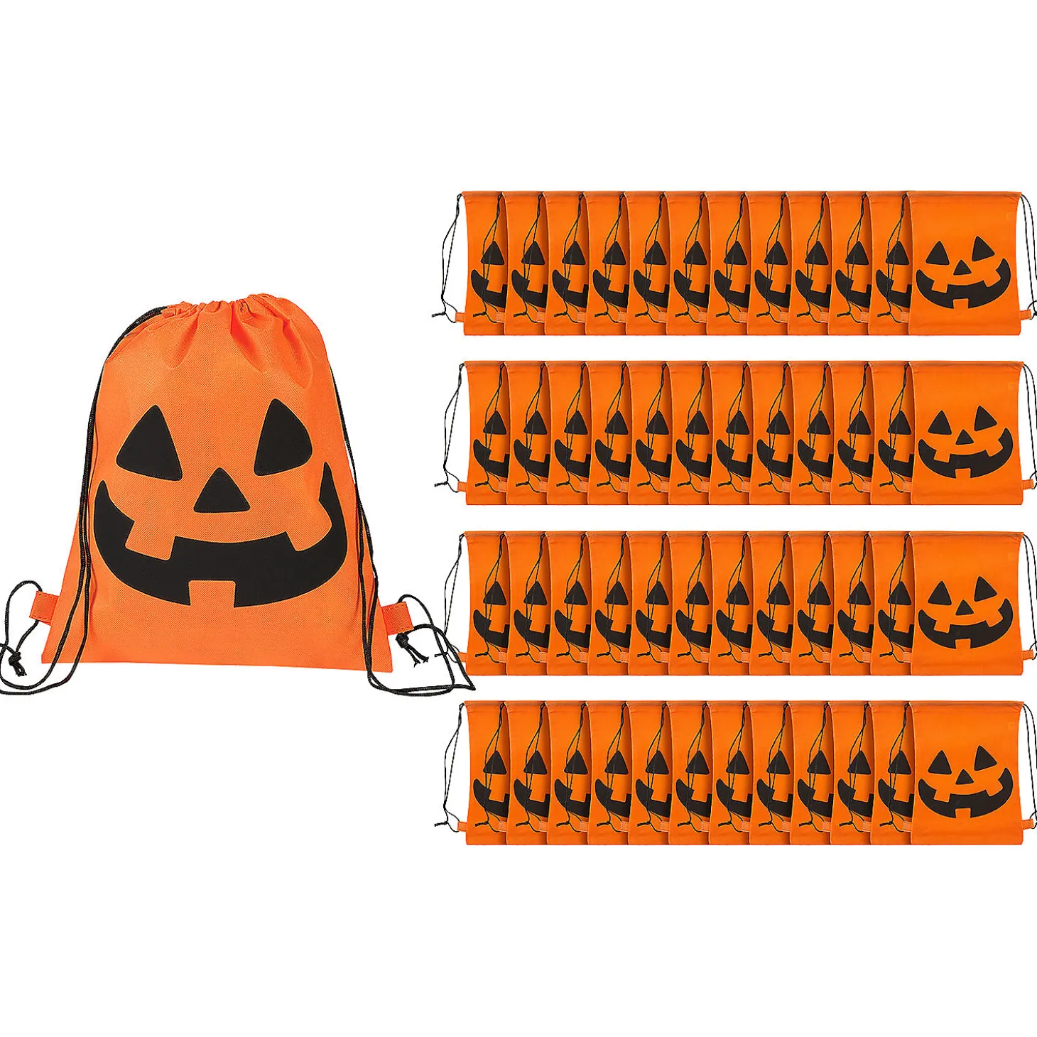 12" X 15" Bulk 50 Pc. Medium Jack-O'-Lantern Nonwoven Drawstring Bags