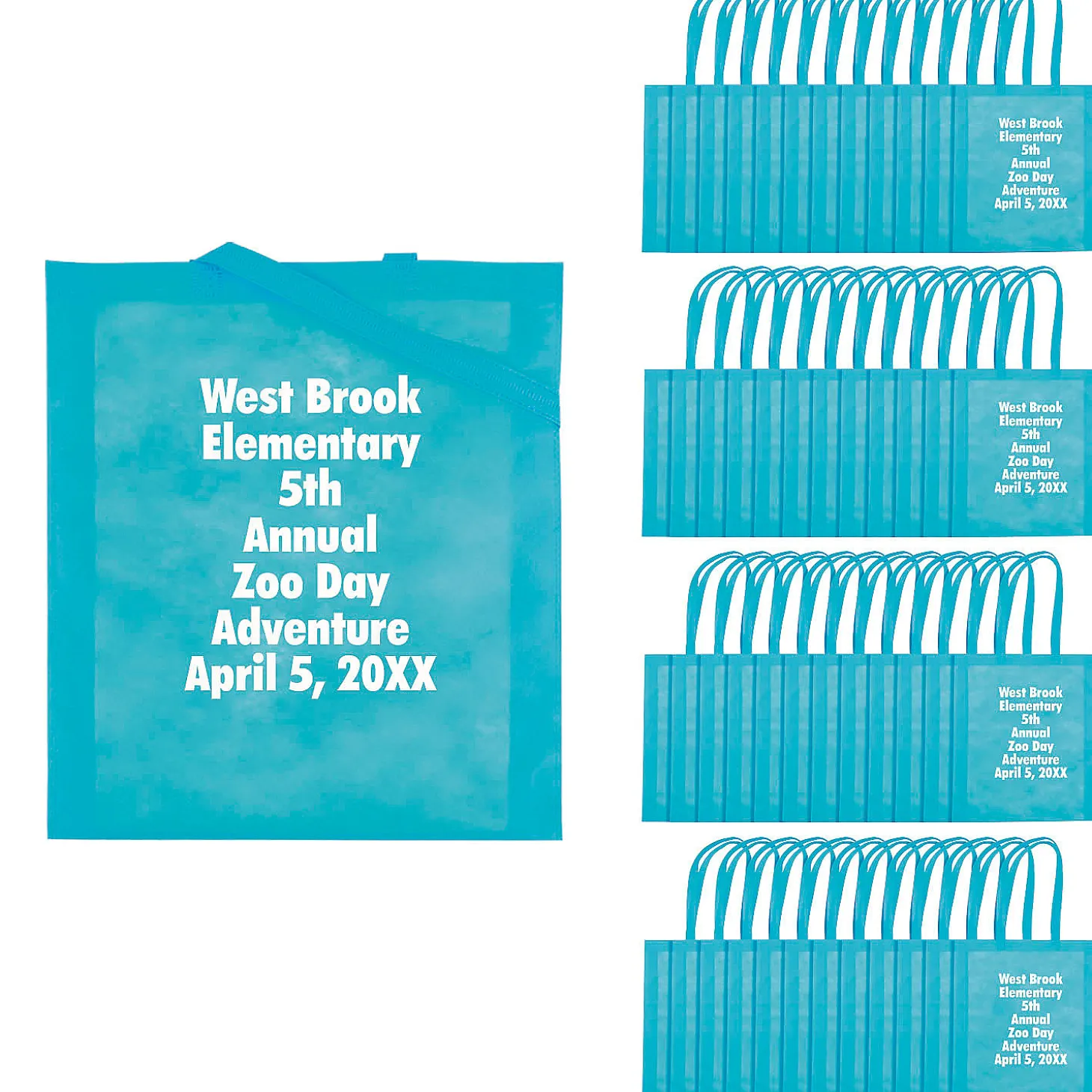 15" X 17" Bulk 144 Pc. Personalized Large Light Blue Nonwoven Tote Bags