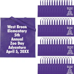 15 X 17 Bulk 144 Pc. Personalized Large Purple Nonwoven Tote Bags