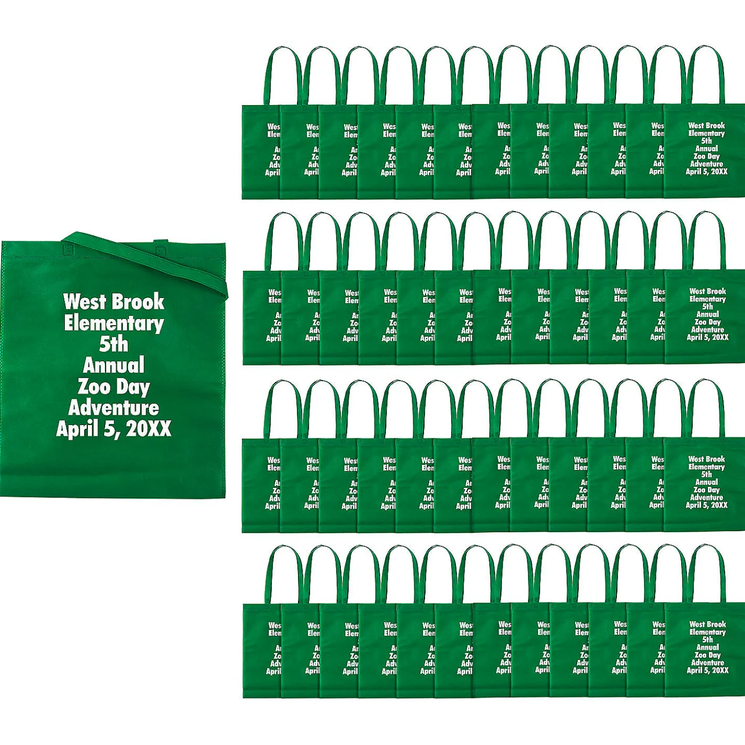 15 X 17 Bulk 300 Pc. Personalized Large Green Nonwoven Tote Bags