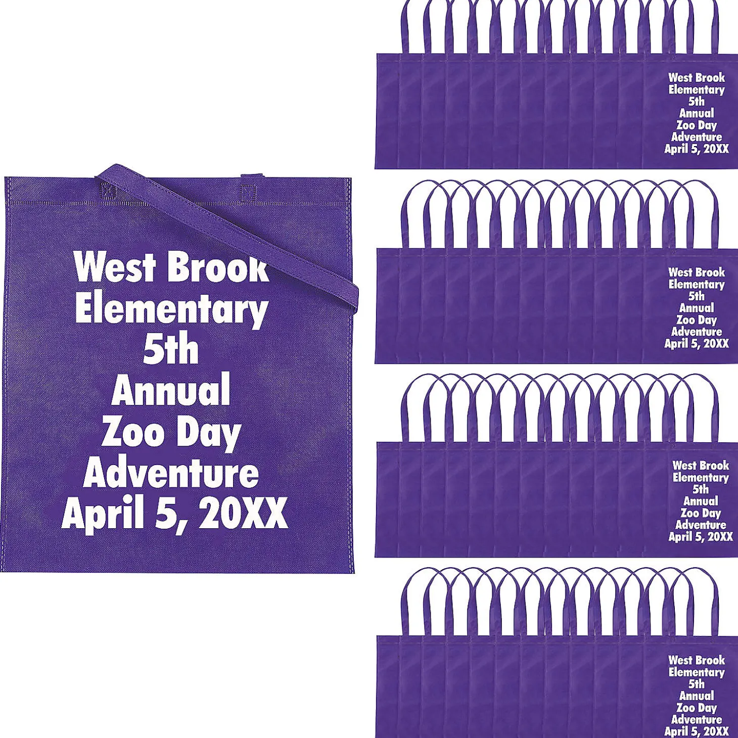 15" X 17" Bulk 144 Pc. Personalized Large Purple Nonwoven Tote Bags