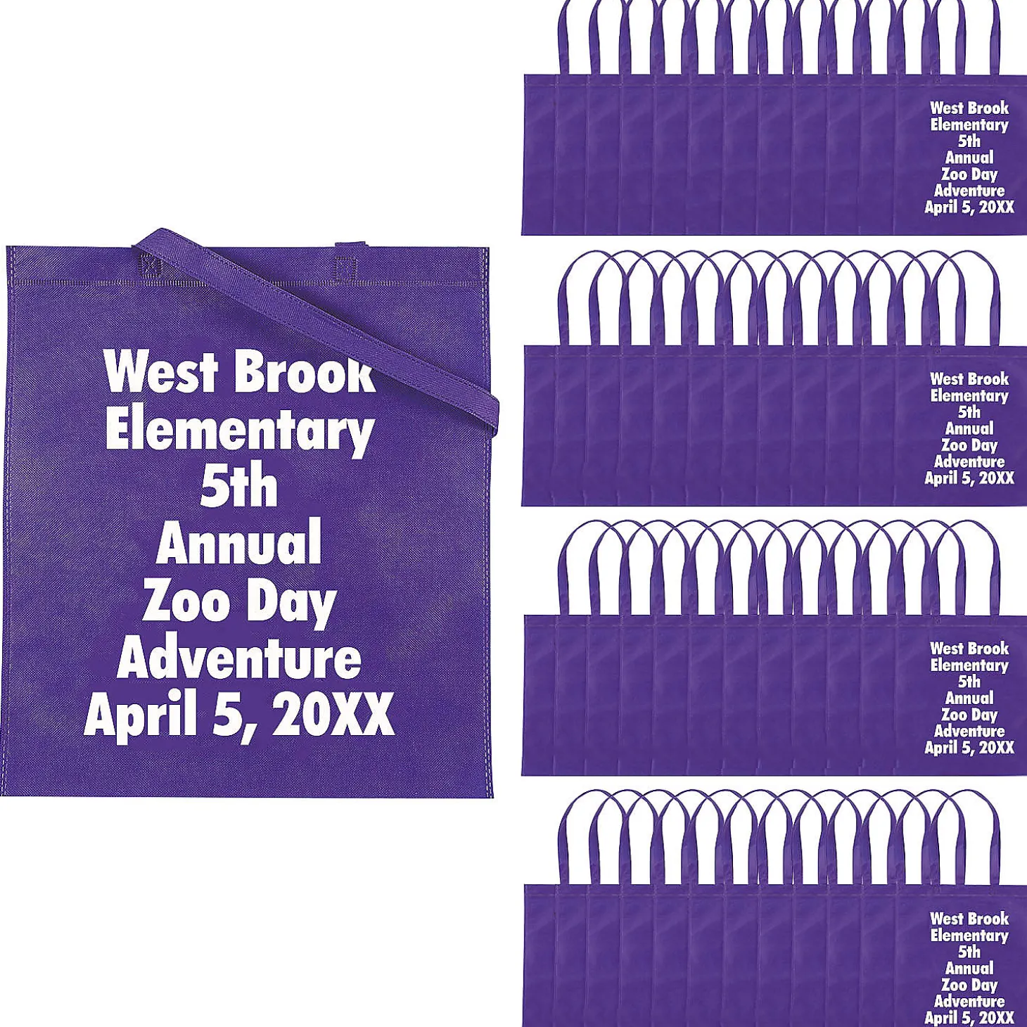 15 X 17 Bulk 300 Pc. Personalized Large Purple Nonwoven Tote Bags