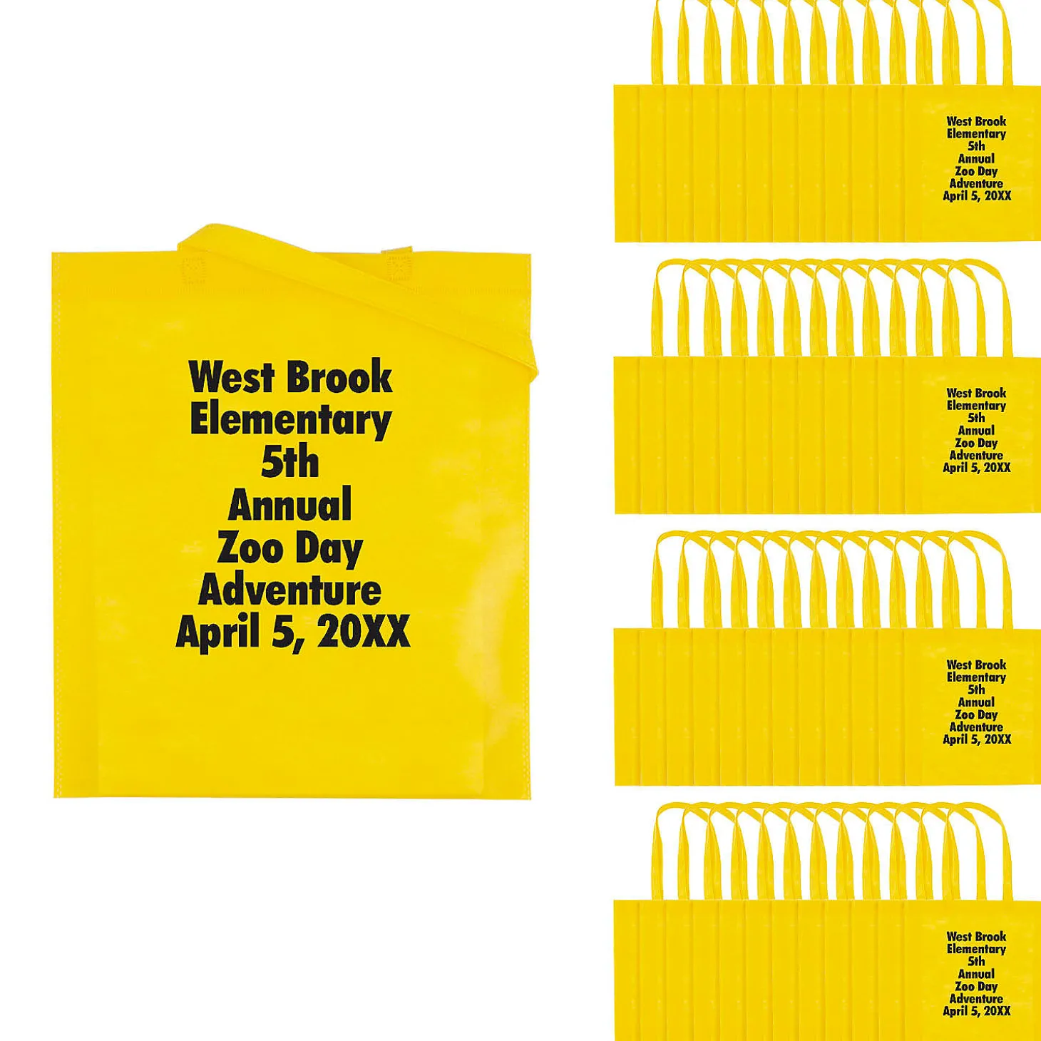 15 X 17 Bulk 144 Pc. Personalized Large Yellow Nonwoven Tote Bags