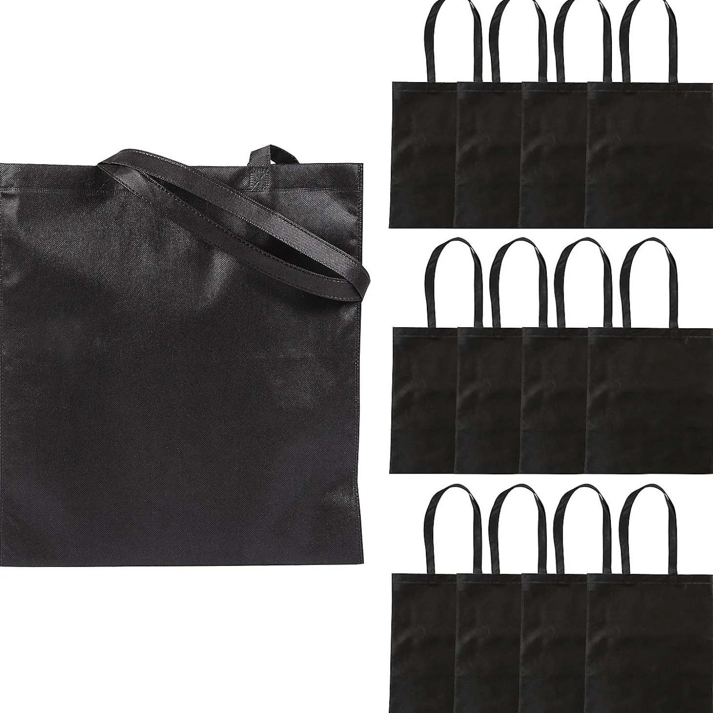 15" X 17" Large Black Tote Bags - 12 Pc.
