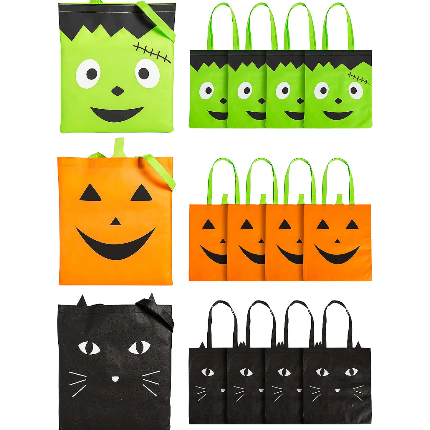 15" X 17" Large Halloween Character Faces Nonwoven Tote Bags - 12 Pc.