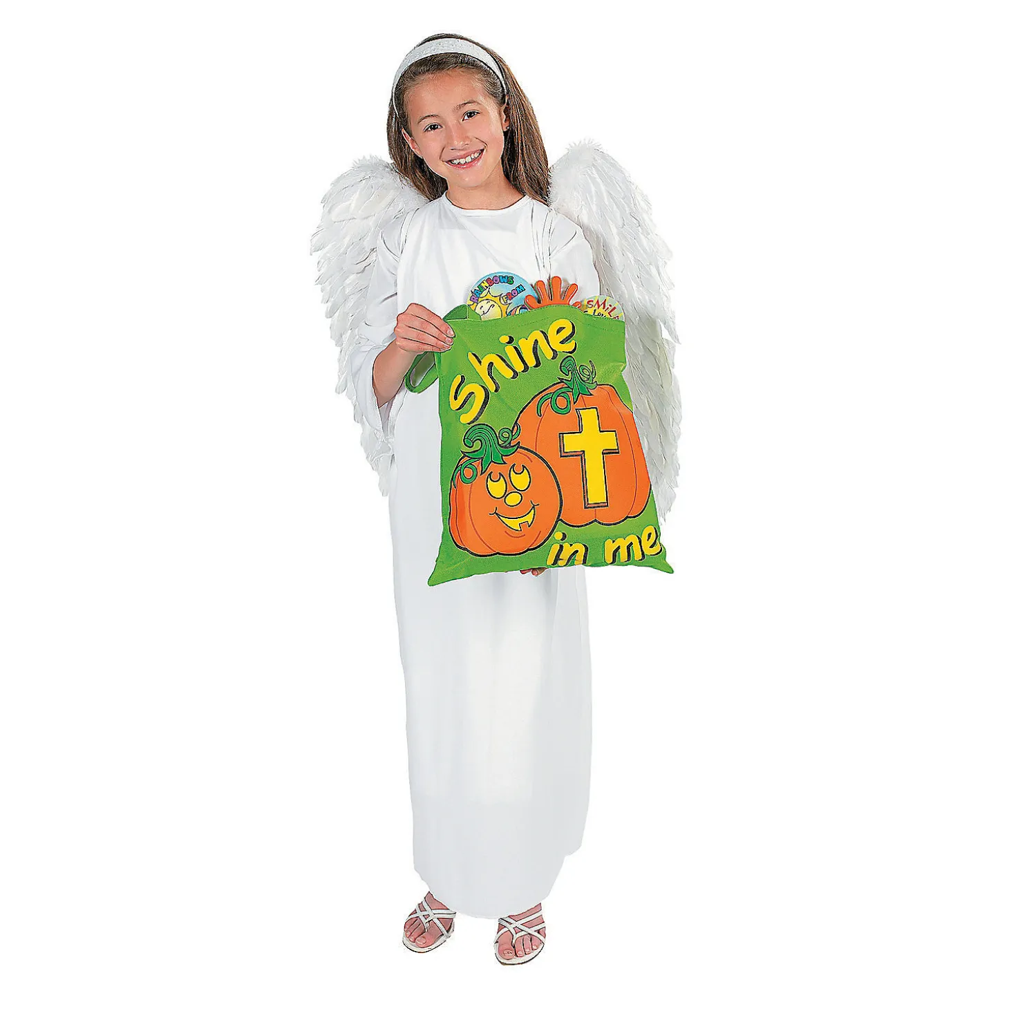 15" X 15" Large Nonwoven Glow-In-The-Dark Christian Pumpkin Tote Bags - 12 Pc.