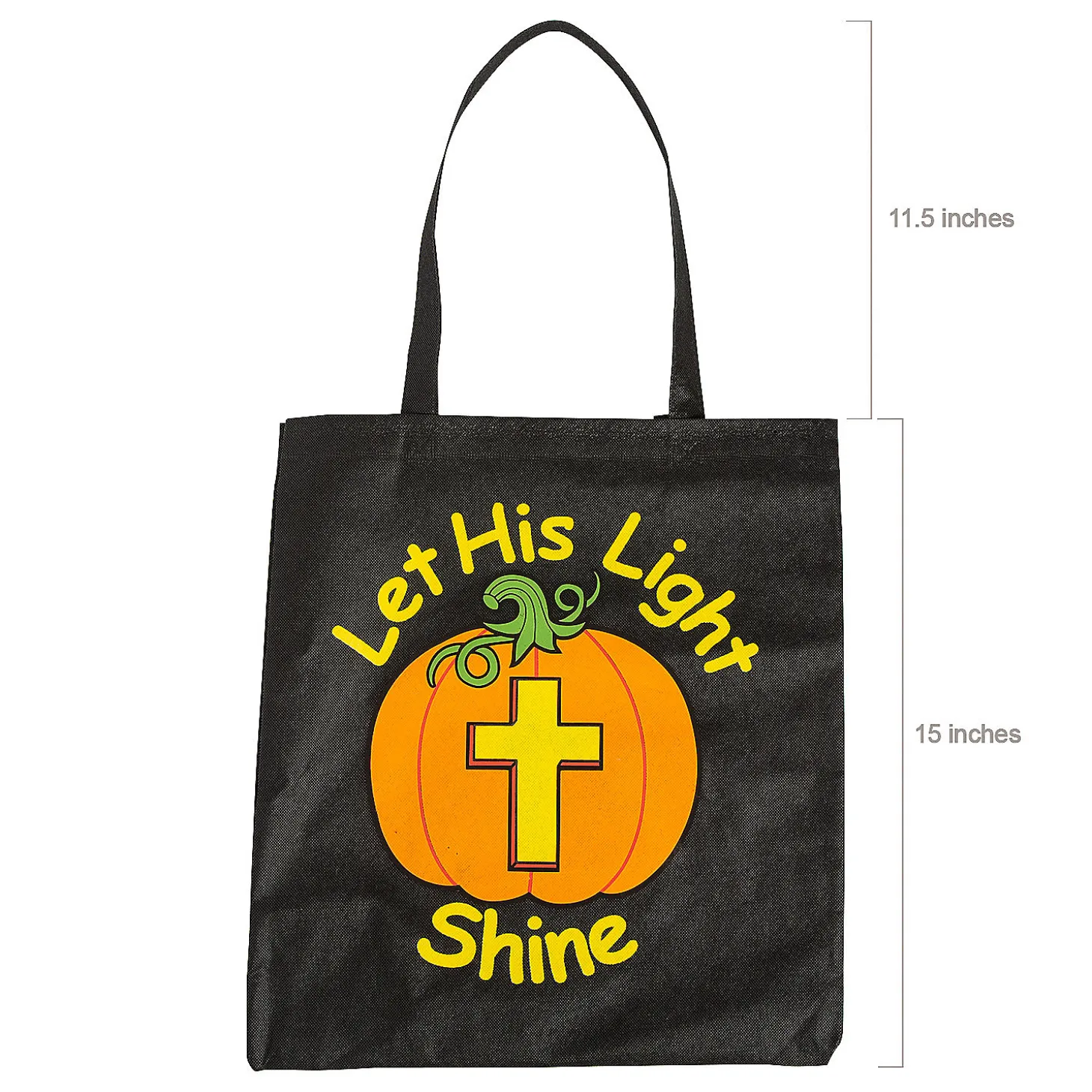 15" X 15" Large Nonwoven Glow-In-The-Dark Christian Pumpkin Tote Bags - 12 Pc.