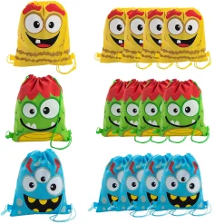 12" X 15" Medium Nonwoven Silly Monster Drawstring Bags - 12 Pc.