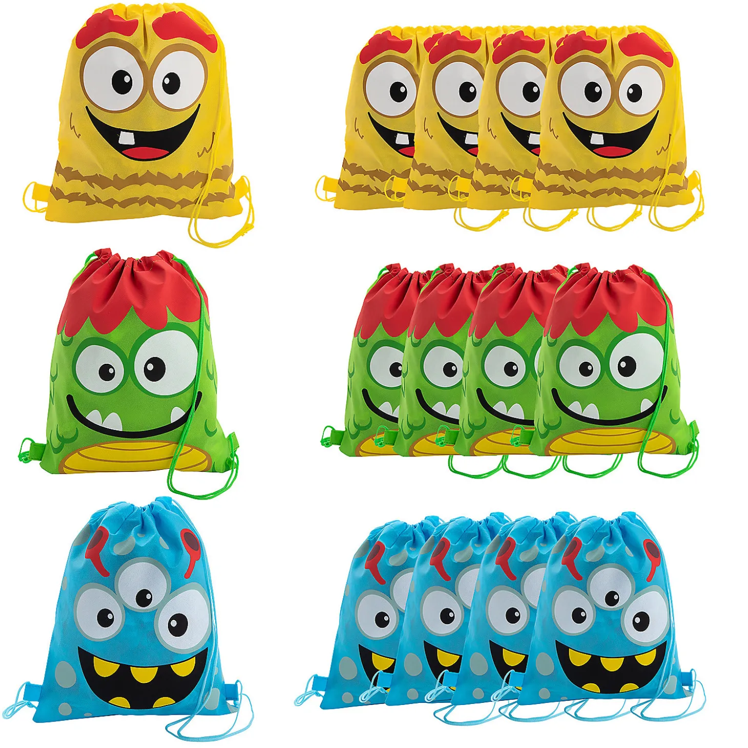 12" X 15" Medium Nonwoven Silly Monster Drawstring Bags - 12 Pc.