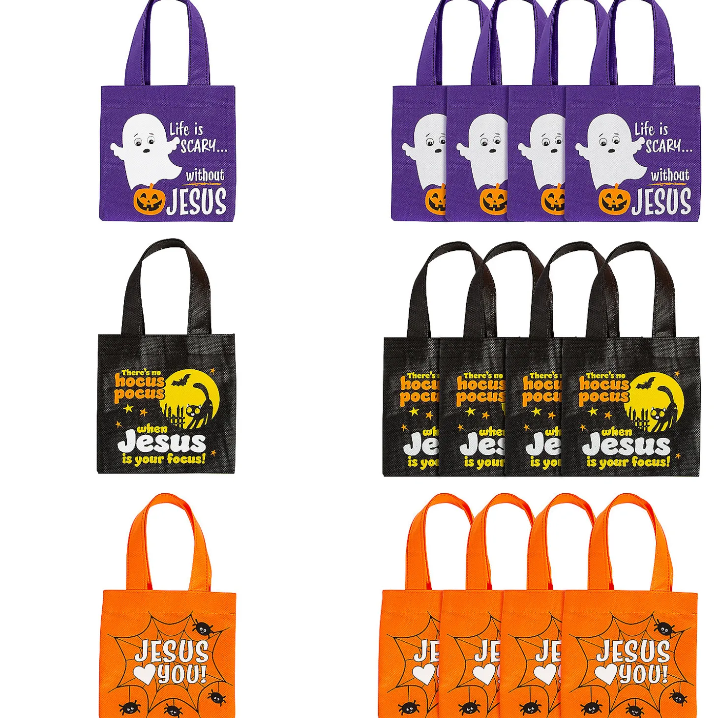 6" X 6" Religious Halloween Mini Nonwoven Tote Bags – 12 Pc.