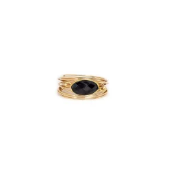 A Blonde And Her Bag - Torrey Ring In Black Onyx / Size 7 / Gold Over Copper Tarnish Resistant