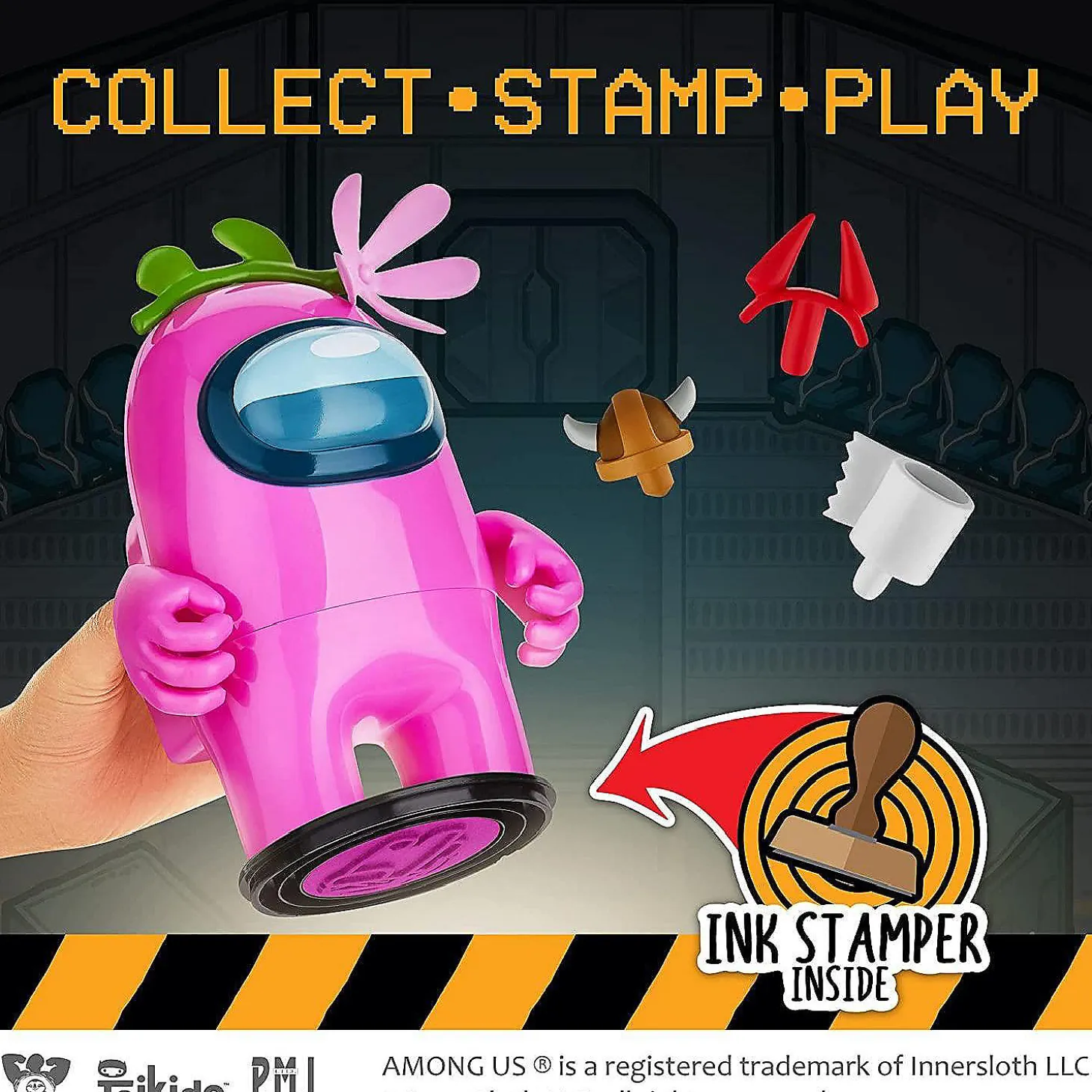 Among Us Stamper Pink Crewmate Flower Hat 7" Video Game Character Figure Pmi International