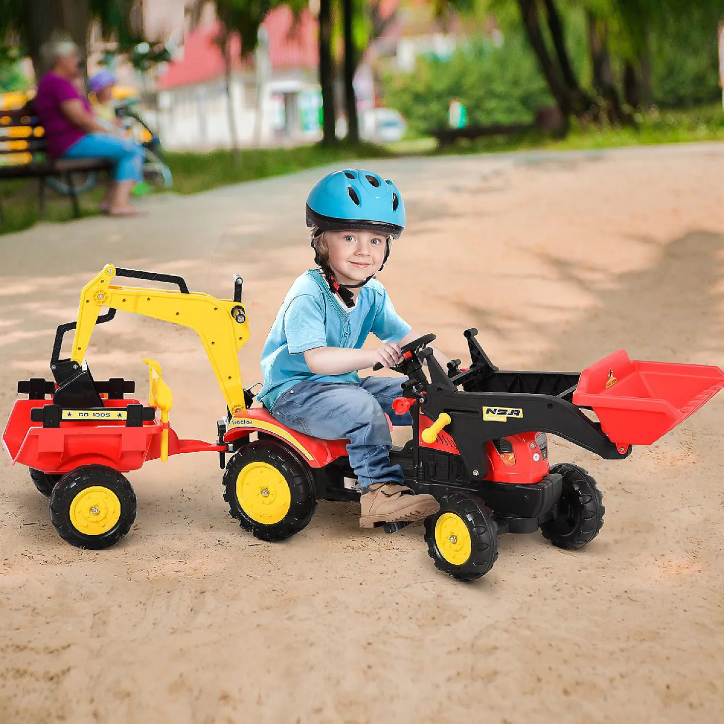 Aosom 3 In 1 Kids Ride On Bulldozer Excavator W/Cargo Trailer