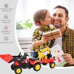 Aosom 3 In 1 Kids Ride On Bulldozer Excavator W/Cargo Trailer